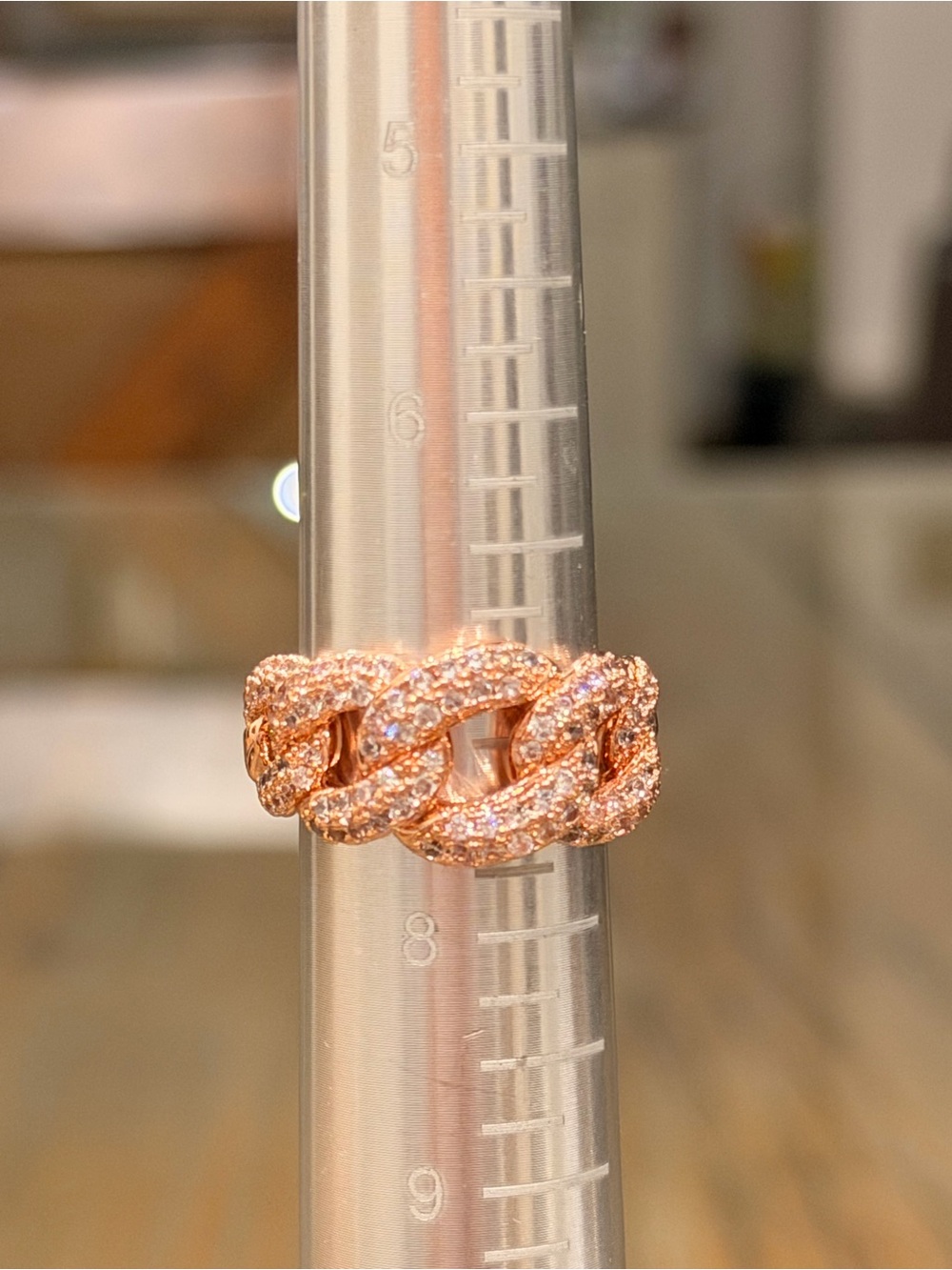 Bomb Party NWOT! Rose Gold Pavé Cuban Link Ring with Diamond CZ - Size 7